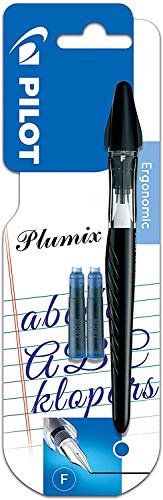 Pilot Plumix - Pluma de punta fina, color negro (+ 2 cartuchos de tinta de color azul)