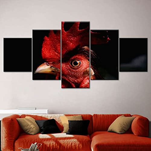 FMSD-XXL Arte de Pared Pinturas en Lienzo Impresiones HD Sala de Estar Decoración del hogar imágenes 5 Piezas Cabeza de Gallo de Cerca Carteles