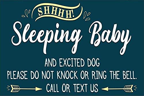 Cartel De Chapa El Bebé Durmiendo Y El Perro Emocionado No Tocan Ni Tocan El Timbre. Llámenos O Envíenos Un Mensaje De Texto Carteles De Pared De Metal Letrero De Estaño Decoración 20x30 cm