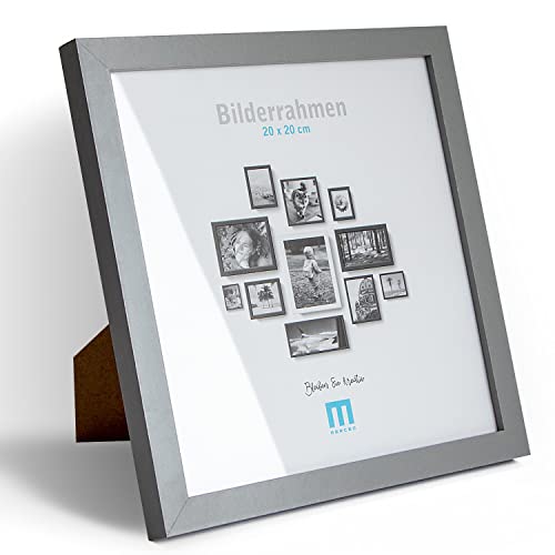 M MERCEO Marco de fotos de 20x20 cm barato (1 unidad), en gris, minimalista y moderno marco de fotos para fotos e imágenes, adecuado como soporte de mesa y para la pared, cuadrado