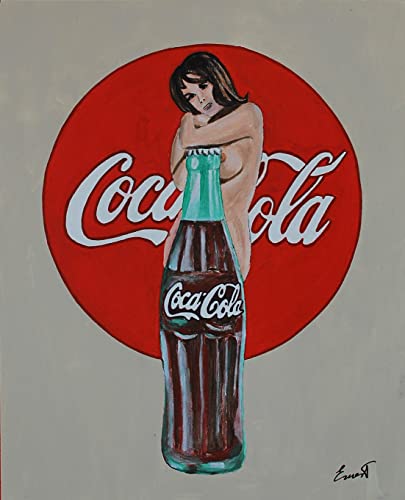 Cuadro en lienzo pintado a mano en colores acrílicos, titulado MUJER COCA-COLA DESNUDAde medidas 40X60X4 cm. No necesita marco. Artista Ernest Carneado Ferreri