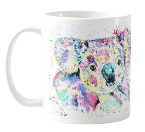 Vixar Koala - Taza de acuarela con diseño de arco iris y vida silvestre, regalo de cumpleaños, trabajo, oficina, Navidad, té, café (blanco)