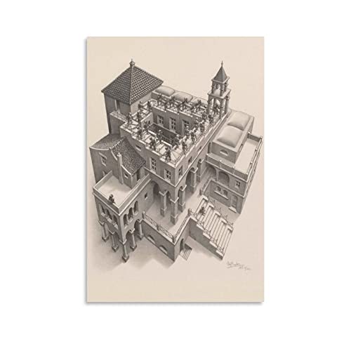 Maurits Cornelis Escher - Póster abstracto moderno de obras de arte ascendente y descendente.jpg Lienzo para pared (30 x 45 cm)