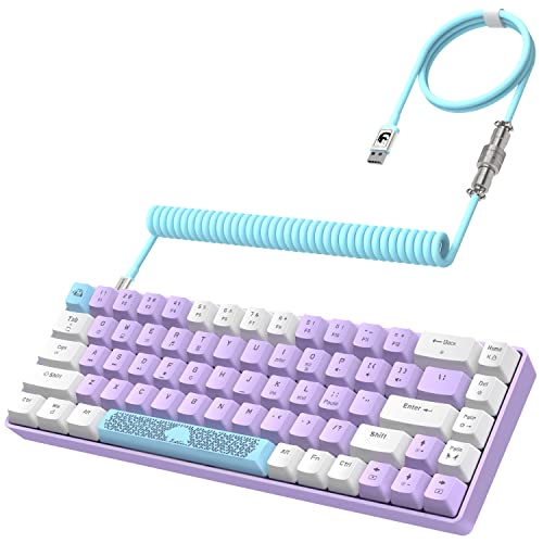 YINDIAO T8 60% Teclado Mecánico para Juegos,68 Teclas TKL Diseño Compacto Teclado con Cable,18 RGB Retroiluminado,Interruptor Azul,Anti-ghosting,Cable USB-C en Espiral Pro,para PC,Mac,PS4 -Lavanda