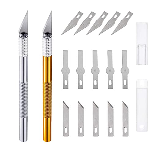 LONSVTTU de Arte de Precisión Escalpelo Manualidades Cutter Incluye 2 Asas y 15 Cuchillas de Repuesto Cuchilo de Tallar Hobby Knife,Cuchillo Artesanal para Cortar y Tallar