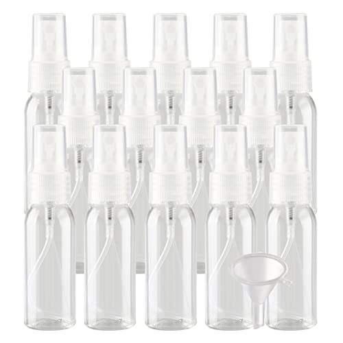 20 Piezas 30ml Botellas de Spray Transparente, Botes Pulverizador de Plástico, Rellenables Botella con Bomba en Spray Transparente para Cosméticos Perfumes Viajes y 2X Embudos