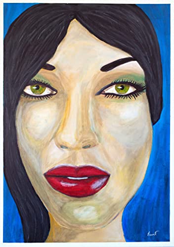 Cuadro en lienzo pintado a mano en colores acrílicos, titulado Mujer con pelo negro de medidas 65X92X2 cm. No necesita marco. Artista Ernest Carneado Ferreri