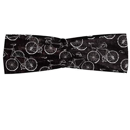 ABAKUHAUS Diadame Bicicleta, Banda Elástica y Suave para Mujer para Deportes y Uso Diario Bicicletas de la vendimia en la mano estilo dibujado sobre un fondo Negro con efecto grunge, En blanco y negro