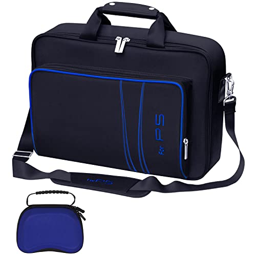 omarando Estuche de Transporte para PS5,Bolsa de Almacenamiento de Viaje para PS5,Bolsa de Consola para Juegos y Accesorios de PS5, Caja Protectora de Controlador de Gamepad incluida (Negro-Azul)