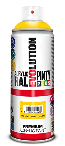 PINTYPLUS EVOLUTION Pintura Spray Acrílica Brillo 520cc Traffic Yellow Ral 1023, Único, 300 g (Paquete de 1)