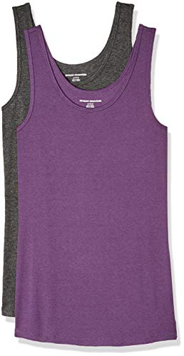 Amazon Essentials Camiseta ajustada sin mangas Mujer, Pack de 2, Morado Oscuro/Carbón Mezcla, XXL