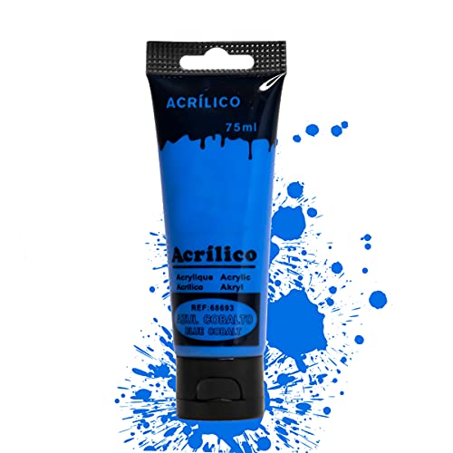 Pintura Acrílica 75ml para Manualidades y Uso Profesional, Adaptable para Cartón Madera y Papel (Azul, 1 Bote)