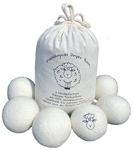 UKIYO 6 bolas de secado XXL ecológicas, 8 cm, 100% lana de oveja neozelandesa sin mulesing, suavizante natural