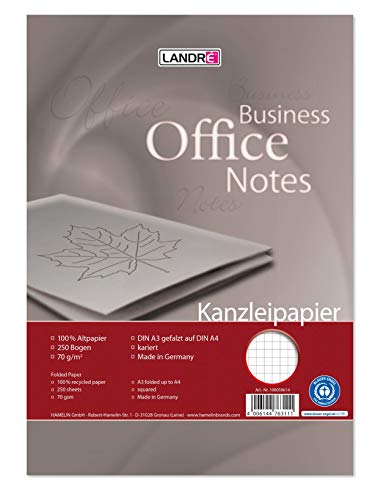 Landré 100050614 - Folios (DIN A3 plegado en DIN A4, a cuadros, 70 g/m2, papel reciclado 100%, 250 hojas)