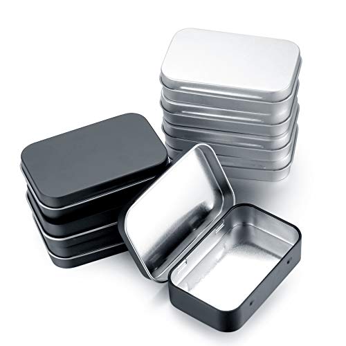 8 Piezas Metálicos Rectangulares de Latas, Cajas Rectangulares de Metal con Bisagras, Caja de Metal Portátil, Recipientes Latas de Almacenamiento para Organizar - Plateado y Negro