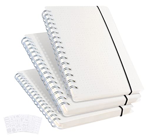 Agoer Pack 3 Cuadernos A5, Libreta a5 con Línea de Puntos, Cuaderno Punteado Bullet Journal con 5 plantillas para manualidades, 480 hojas, Bloc de Notas con Tapa Transparente Esmerilada