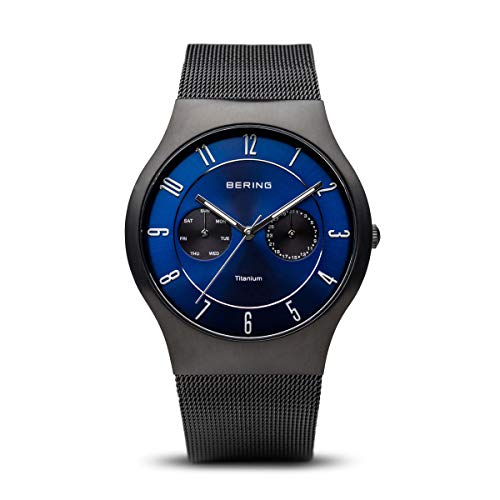 BERING Hombre Análoga Cuarzo Reloj de pulsera de colección con Acero inoxidable Pulsera und Cristal de zafiro, Negro/Azul