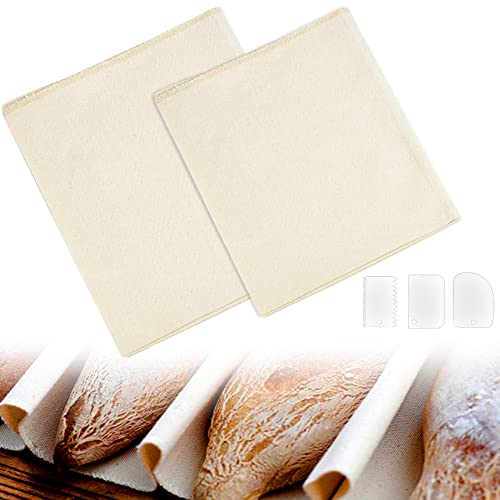 SIYINGSAERY Tela de Lino para Masa Pan, 2 Tamaños, Tela Panadero Natural con 3 Raspador, Paño Panadero para Hacer Baguettes y Panes, Tela de Lino, Paño Lino Panadería para Fermentar, 85*65cm y 76*43cm