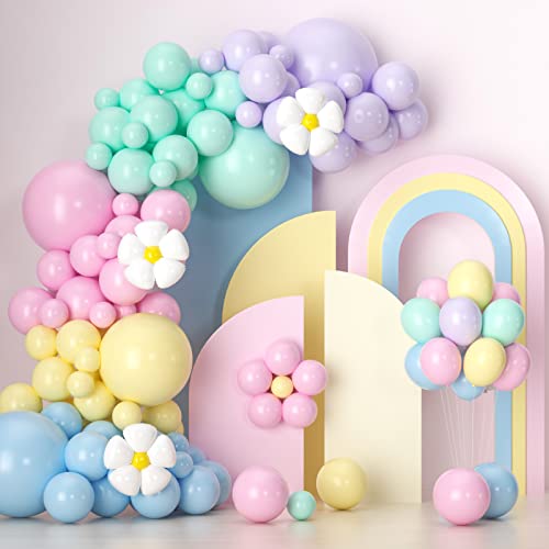 Kit de guirnalda de globos pastel de 136 unidades de flores de margarita, guirnalda de globos pastel para bebé, ducha, margaritas, temática de boda, niña, cumpleaños, decoración de fiesta