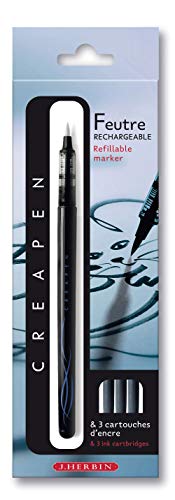 Herbin 20520T - Un feutre rechargeable Créapen pour le dessin et l'écriture, 3 cartouches d'encre noire et une notice