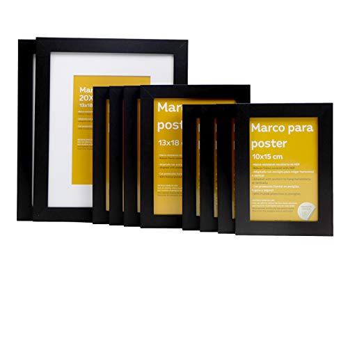 Nacnic - Pack 10 Marcos | Madera MDF Negro y Vidrio Acrílico | Protección y Expositor de Fotografías, Láminas, Pósters y Decoración de Interior | 2 Ud (20x25 cm) - 4 Ud (13x18 cm) - 4 Ud (10x15 cm)