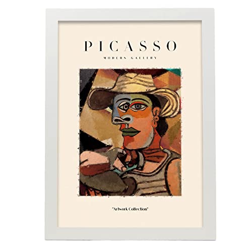 Nacnic Póster de Colección Picasso 33. Ilustraciones en Estilo Exhibición de Arte Surrealismo y Cubismo para la decoración de Interiores. Tamaño A3, con Marco Blanco.