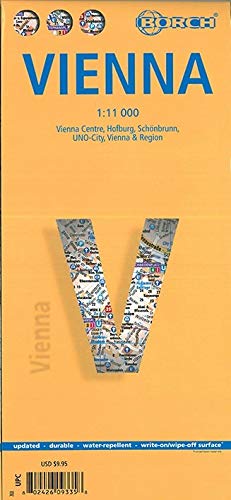 Viena, plano callejero plastificado. Escala 1:11.000. Borch.: Vienna Centre, Hofburg, Schönbrunn, UNO-City, Vienna & Region (Borch Map)