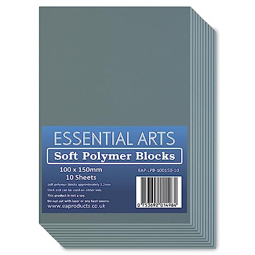 100 bloques de polímero de lino suave de doble cara de 100 x 150 mm, hojas de impresión súper suaves de 3,2 mm de grosor para tallar arte y manualidades - por Essential Arts