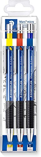 STAEDTLER Mars Micro 775 SC WP3. Pack de 3 portaminas de anchuras variables, Azul/Negro