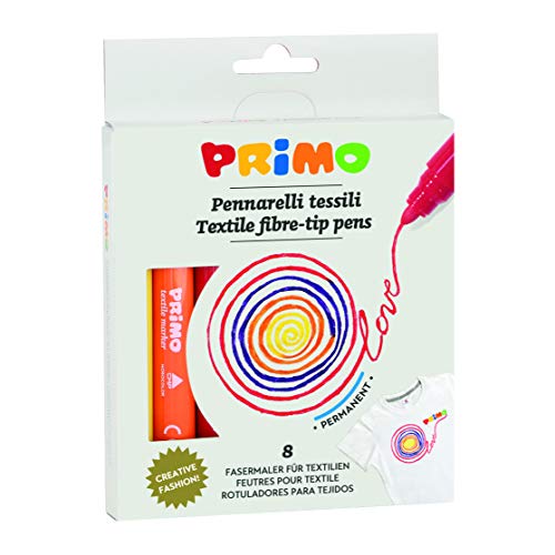 Morocolor PRIMO, Rotuladores para telas, 8 rotuladores para niños de Ø 4,1 mm, rotuladores para tela para niños, marcadores brillantes permanentes de tela