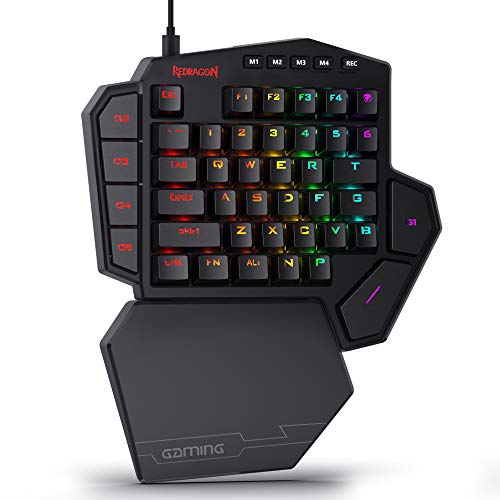 Redragon K585 DITI Teclado mecánico RGB para gaming, interruptor rojo, tipo C, teclado profesional para juegos con 7 teclas macro integradas, soporte de muñeca desmontable, 42 teclas