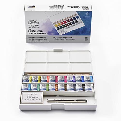 Winsor & Newton acuarela Cotman - Caja de acuarela Sketcher Deluxe - set de 16 medio godets, colores surtidos
