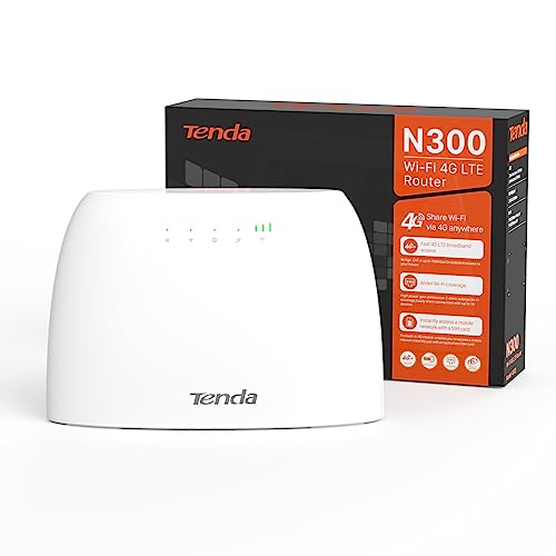 Tenda 4G Router LTE Cat 4 - WiFi Router 3G/4G Banda Inalámbrica de 2.4 GHz Velocidad hasta 300Mpbs, Ethernet LAN / WAN Port, 4*Antenas Interna, Monitoreo del Tráfico de Datos, Mini Sim, Plug and Play