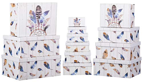Brandsseller Caja de regalo de cartón con tapa – Caja de cartón estable – Juego de 13 en tamaño descendente – Atrapasueños / plumas