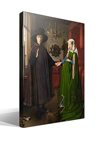 cuadrosfamosos.es Cuadro wallart - El Matrimonio Arnolfini de Jan van Eyck - Impresión sobre Lienzo de Algodón 100% - Bastidor de Madera 3x3cm - Ancho: 75cm - Alto: 55cm