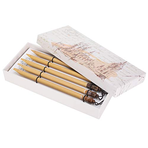 Hztyyier 5 piezas pluma de bambú hecha a mano manga caligrafía Vintage bambú dibujo Kit de pintura para la escuela en casa práctica de escritura en inglés(#1)