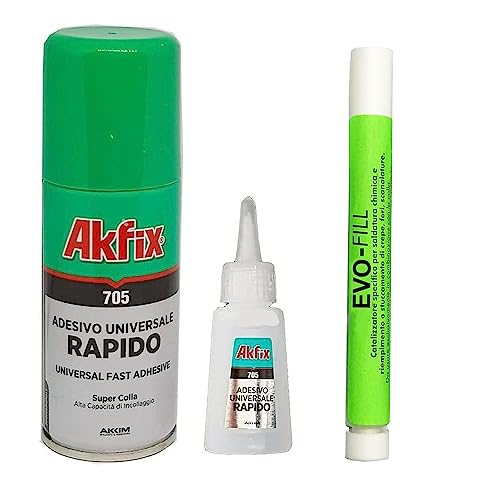 Pescaplanet Akfix 705 - Pegamento profesional extrafuerte, 25 ml, con activador en spray de 100 ml para reparaciones universales de alta adherencia