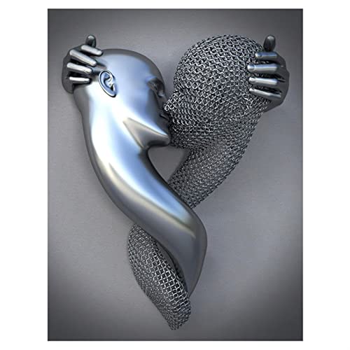 QCLUEU Arte de la Pared del Efecto 3D del corazón del Amor, Figura de Metal Escultura Lienzo Colgando Pintura, Decoración de Pared de Pintura Moderna, Regalo de San Valentín de Pared de Arte Gris