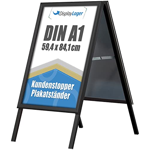 Displaylager - Tope para clientes de color negro, de aluminio con inglete A1 | Soporte para carteles DIN A1 para 2 carteles | Resistente a la intemper.