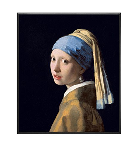 BaikalGallery Vermeer LA Chica DE LA Perla Cuadro Enmarcado (P2476)-Moldura de Aluminio Color Negro - Montaje en Panel Adhesivo (Foam)- Laminado en Mate (Sin Cristal) (50x60cm)