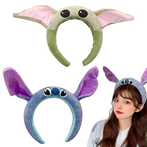 2 diademas de dibujos animados para cosplay, diadema de Disney, cinta para la cabeza, Lilo y Stitch Scrunchie, accesorios para el cabello para mujeres y niñas (Lilo y Lilo + Baby Yoda)