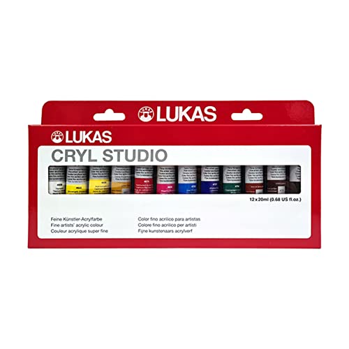 LUKAS Cryl Studio, Colores Acrílicos, Caja de Cartón, 20ml, 12 Colores Surtidos