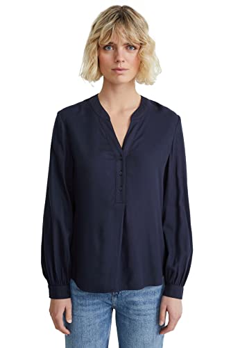 C&A Blusa con cuello Henley para mujer, color liso, azul oscuro, 48