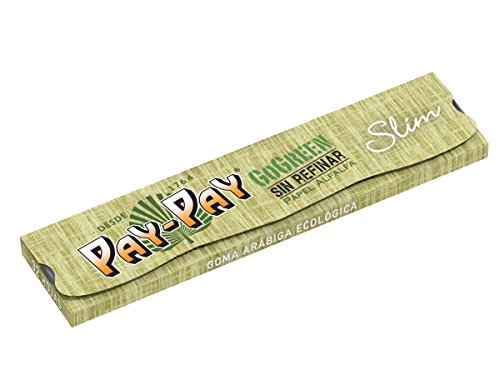 Papel Pay-Pay GoGreen Slim 110mm (50Und) Papel de Fumar Ultrafino, Combustión lenta, Goma Arabiga Sin Aditivos 100% Natural