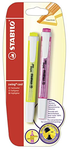 STABILO swing cool - Marcador fluorescente - Blíster con 2 unidades - Color amarillo y rosa