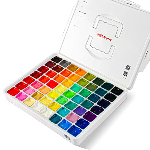 HIMI juego de pintura gouache, 56 colores x 30 ml/1 oz con estuche de transporte portátil, diseño único de copa de gelatina, no tóxico, pintura para lienzo, perfecto para principiantes, estudiantes