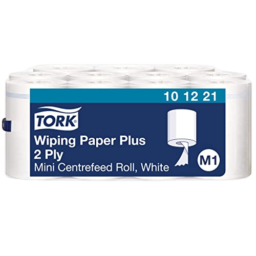 Tork 101221 Papel de secado extra M1 / Pañitos de limpieza de 2 capas compatible con el sistema de Tork M1, 11 mini bobinas x paquete, Color Blanco
