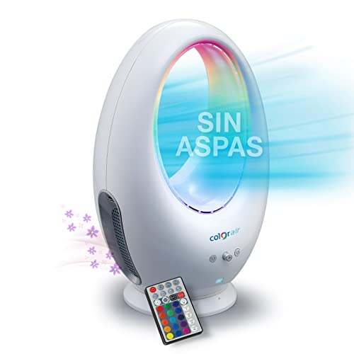 GALERIA DEL COLECCIONISTA Ventilador SIN ASPAS COLOR AIR SEGURO, POTENTE, ULTRA SILENCIOSO. Flujo continuo, Sistema de purificación, Aromaterapia y Cromoterapia. Con Mando y Temporizador 012900459