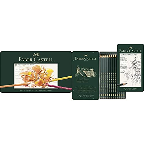 Faber-Castell Faber-Castell-110036 Lápices De Colores, 36 Unidades, 9000 Set De 12 Lápices Para Dibujo Artístico