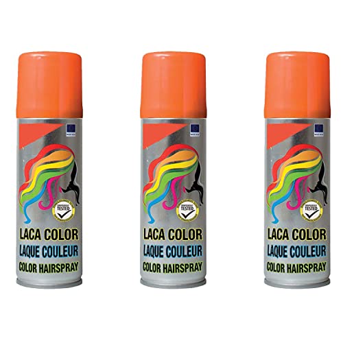 Pack 3 Laca de Pelo Color Naranja 125ml - Spray Colores para Cabello Rápida coloración, Lavable
